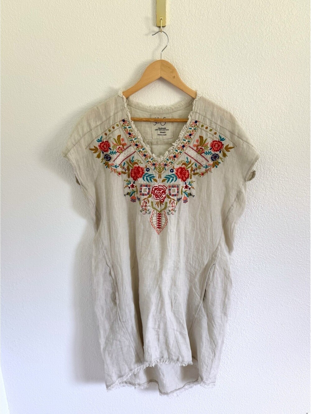 Kyla Seo Caite Dress Top Women's Small Embroidered‎ Linen Shift Pockets Handmade